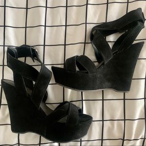 Black Suede Wedges by GUESS